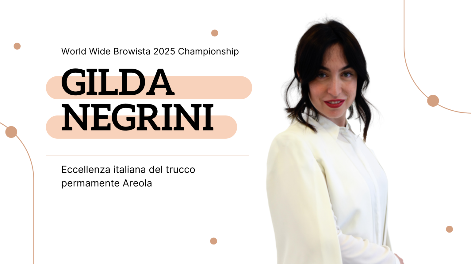 in foto una grafica che presenta l'intervista di Gilda Negrini, campionessa italiana del trucco permanente areola