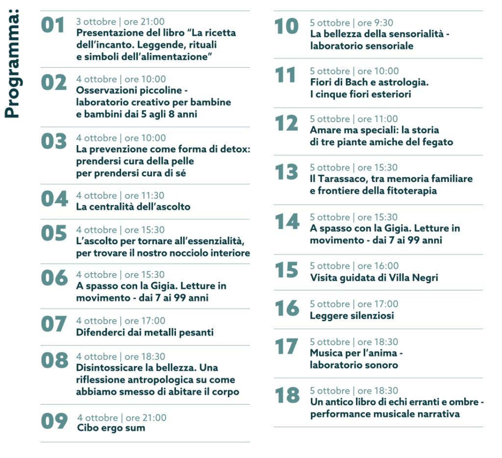 in foto l'elenco del programma di Be Beaity Biennale