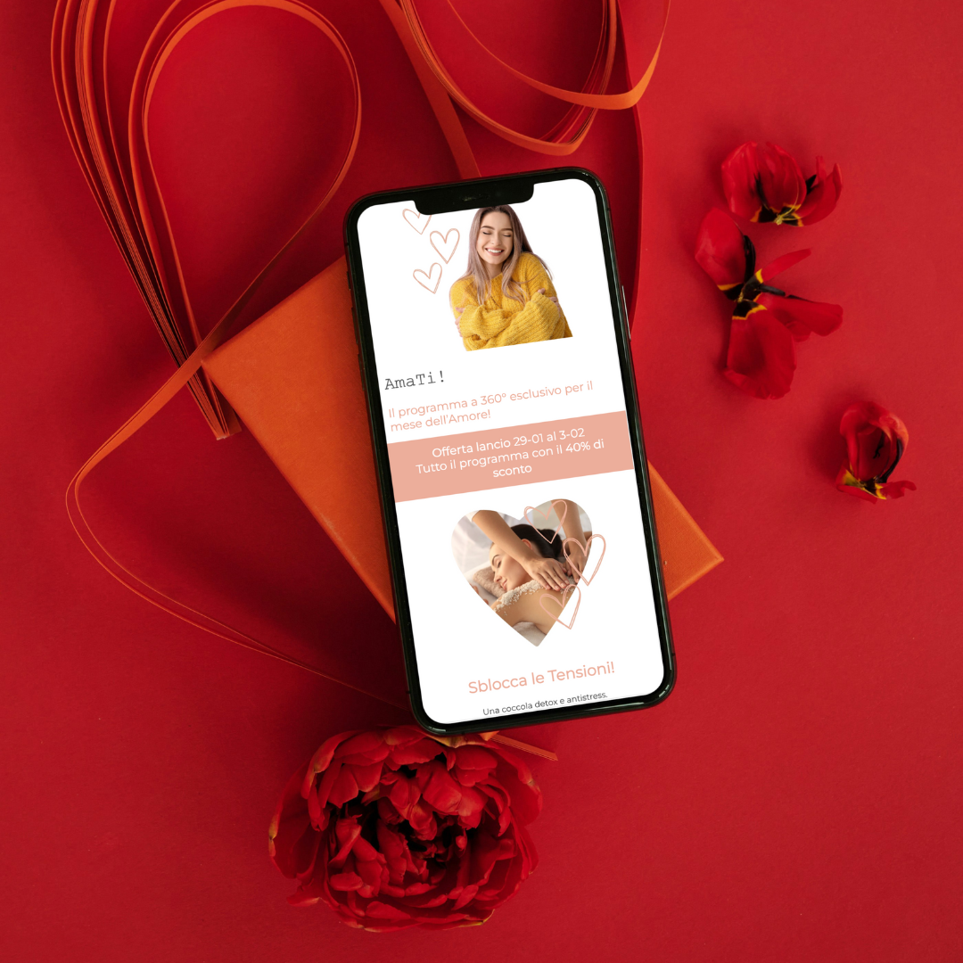 in foto un telefono con il software gestionale beautycheck. Rappresenta il san valentino 2026.