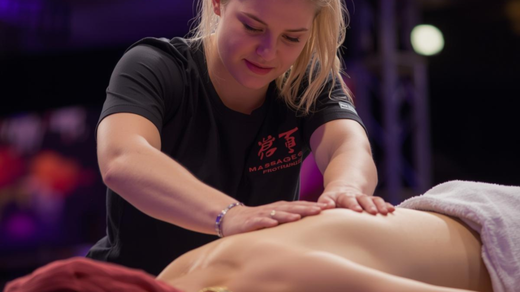 In foto una donna che sta eseguendo un massaggi al campionato italiano massaggi