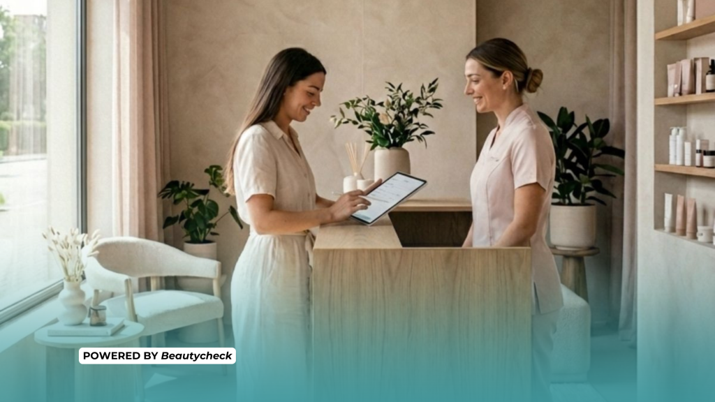 in foto due estetiste che con il software beautycheck nel loro centro estetico imparano a gestire il cliente in modo organizzato.