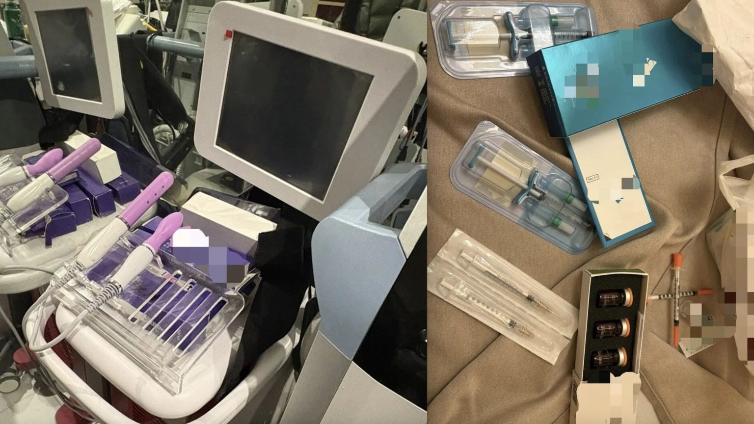 in foto, gli attrezzi ritrovari nella clinica estetica abusiva a roma