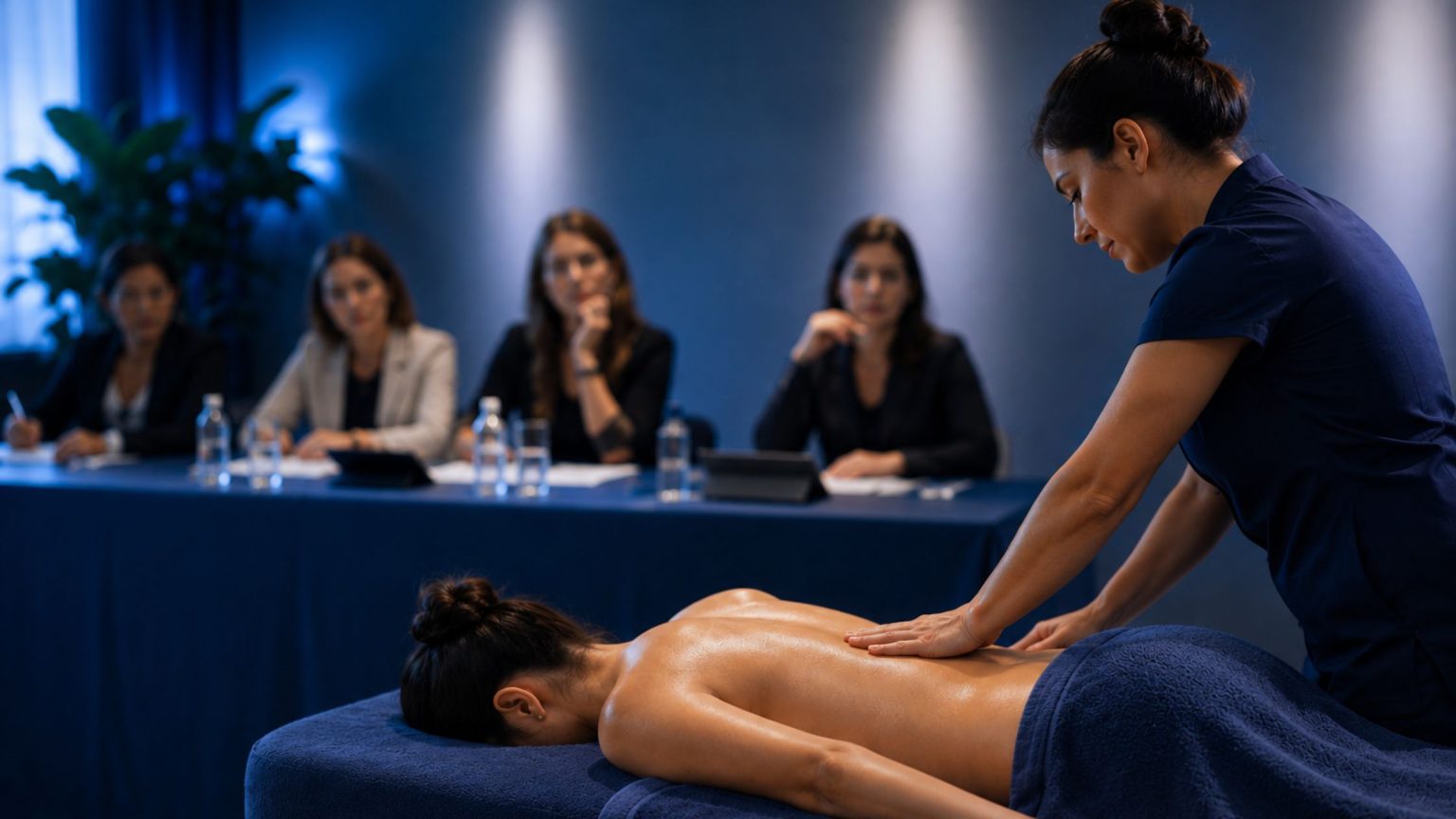 in foto una estetista professionista che si esibisce al campionato italiano del massaggio