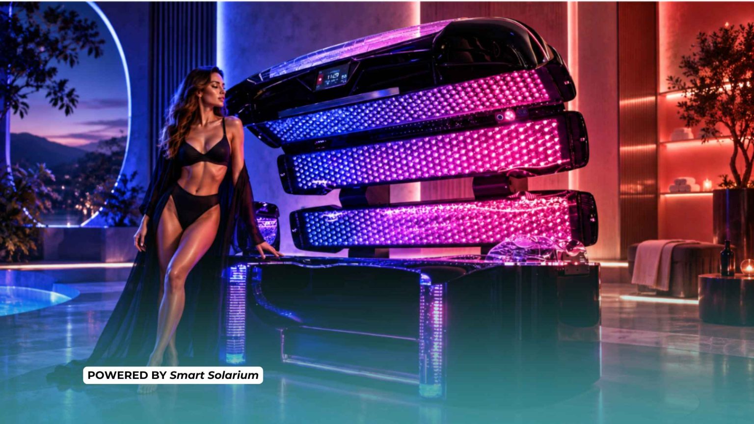 in foto una donna con la lampada solarium di smart solarium