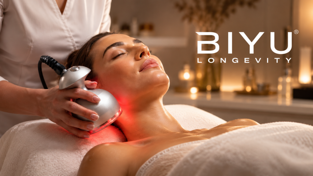 in foto un viso di donna in primo piano: rappresenta il tema della longevità della pelle con la tecnologia BIYU